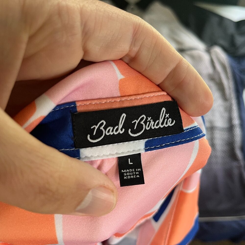 ⛳ Bad Birdie Men's Golf Polo Shirt L White Orange Blue Abstract Print 🏌️ - Picture 6 of 7